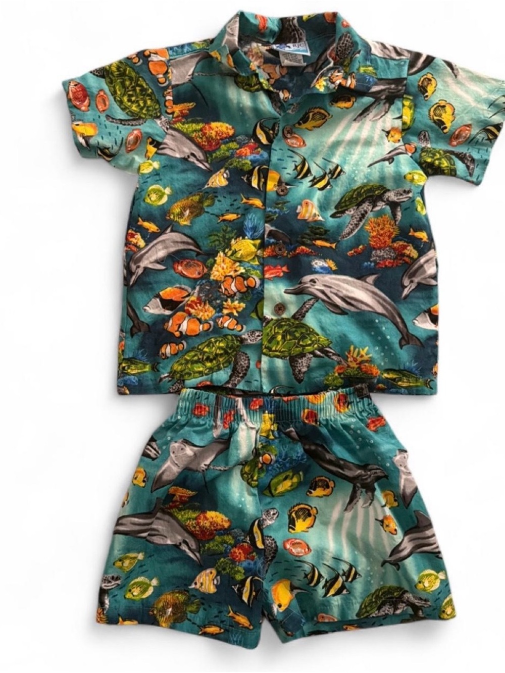 Kids Ocean Animal Set - Teal Blue Short Sleeve and Shorts
